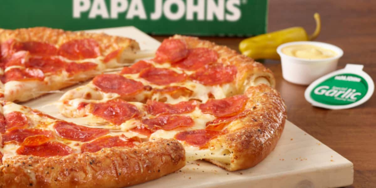 Spicy Italian sausage pizza, Carryout pizza from: Papa John…